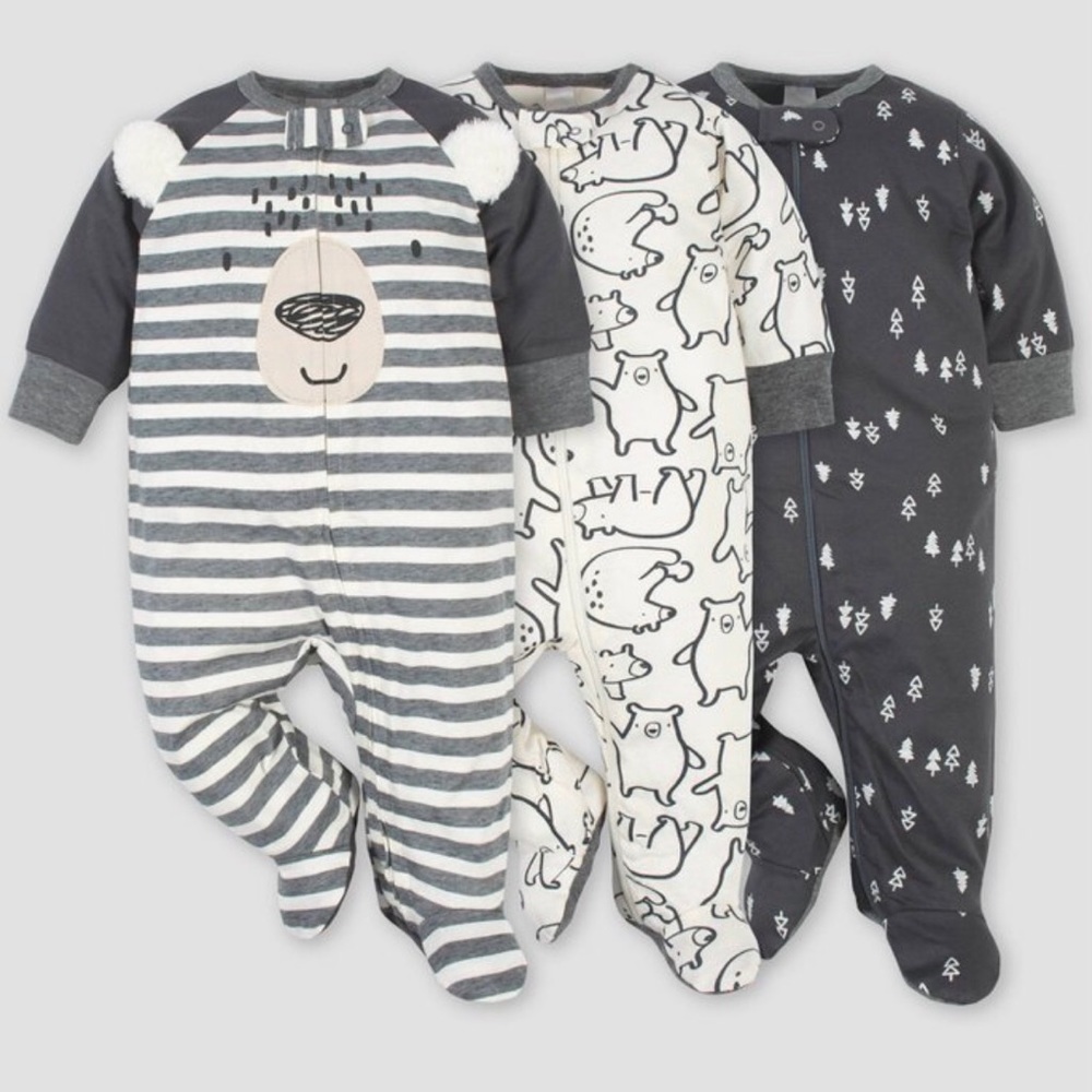 Gerber Baby 0-3M Sleep N’ Play Pajamas Bodysuits 3-Pack
